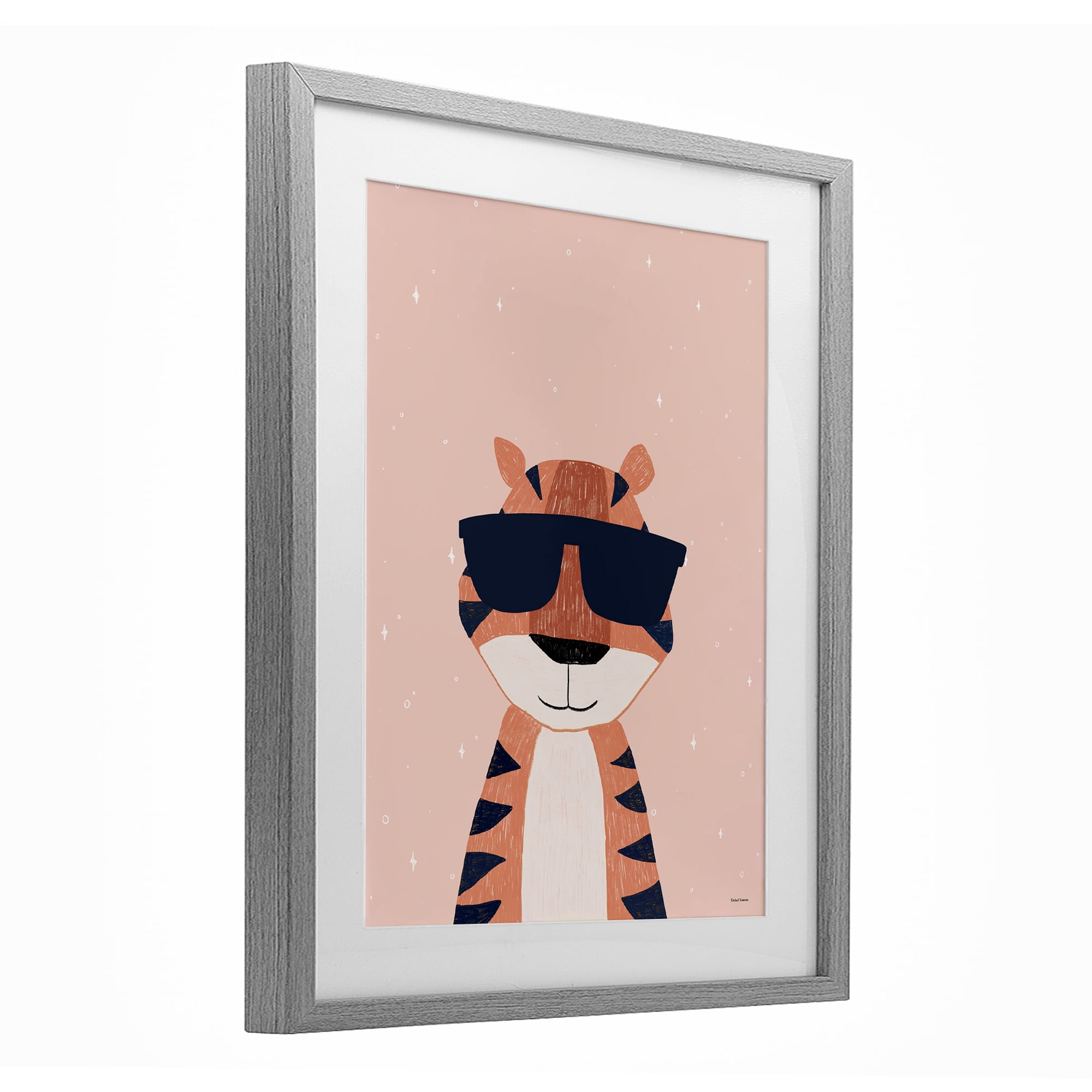 Stupell Industries Cool Tiger in Sunglasses Gray Framed Print Under Glass, design by Rachel Nieman
