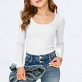 thumbnail image 2 of HNMKIU Girls Long Sleeve Shirts Ribbed Layering Tops U Neck Slim Fit Basic Tee Undershirts Soft Stretchy For Ages 5-16 Years White,7-8 Years, 2 of 5