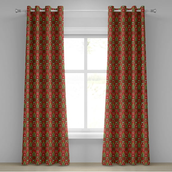 Ambesonne Christmas Grommet Curtain, Xmas Eve Ornaments, 50" x 120", Olive Green White