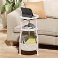 thumbnail image 4 of Small Round Side Table for Living Room with Storage Basket –Small Space Saving End Table 3-Tier Nightstand Couch Corner Stand Bedroom, Garden and More 24in Tall Matte White, 4 of 18