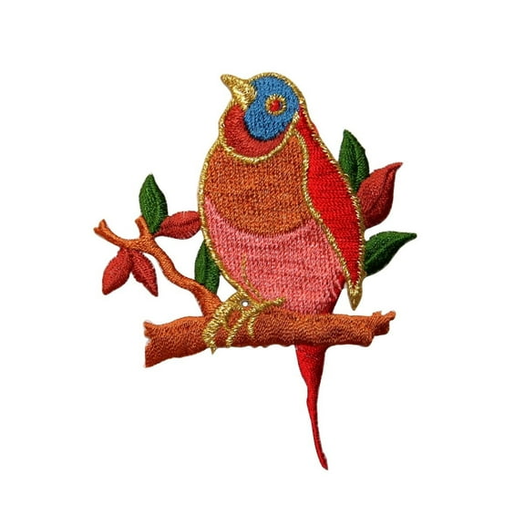 ID 0499B Bird On Limb Patch Peace Dove Robin Embroidered Iron On Applique