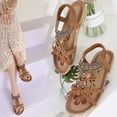 thumbnail image 3 of Womens Rhinestone Flat Sandals, Flower Print Hollow Out Women Sandals Flat Heel Bohemian Rhinestone Beads Anti Skid Sandals Walking Shoes for  Oceanside Holiday Outdoor, 3 of 11