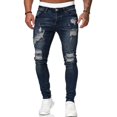 thumbnail image 4 of Men Ripped Hole Jeans Denim Pants Pockets Button Skinny Long Trousers, 4 of 4