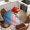 Pink Blue, variant on Blue Pink Brown Ombre Round Tablecloth, Fitted Table Cover with Elastic for 36"-44" Round Tables, Vintage Farmhouse Wooden Table Cloth Outdoor Indoor Dinning Party Waterproof Tablecloths