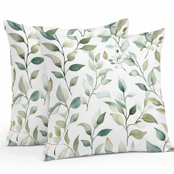 Plant Green Outdoor Pillow Covers Pack of 2 Farmhouse Eucalyptus Leaf Watercolor Waterproof Throw Pillow Covers Decorative Cushion Cases for Patio Garden Tent Balcony Couch 24x24 inch