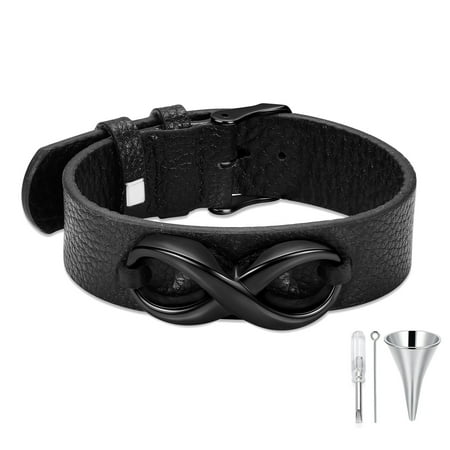 Cremation Ashes Jewellery Small Urns Bracelets Women Men Adjustable Leather Bracelet with Figure of 8 Locket
