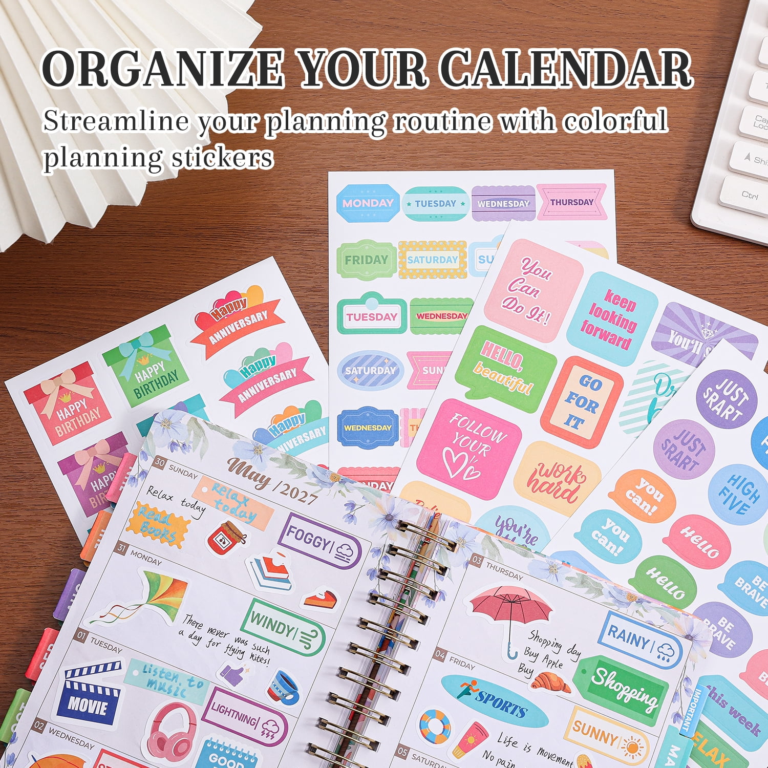 1000+ Holiday Seasonal Daily Monthly Planner Stickers for Women Men - Scrapbooking Supplies 24 Pages Sticker Book for Calendar Vision Board