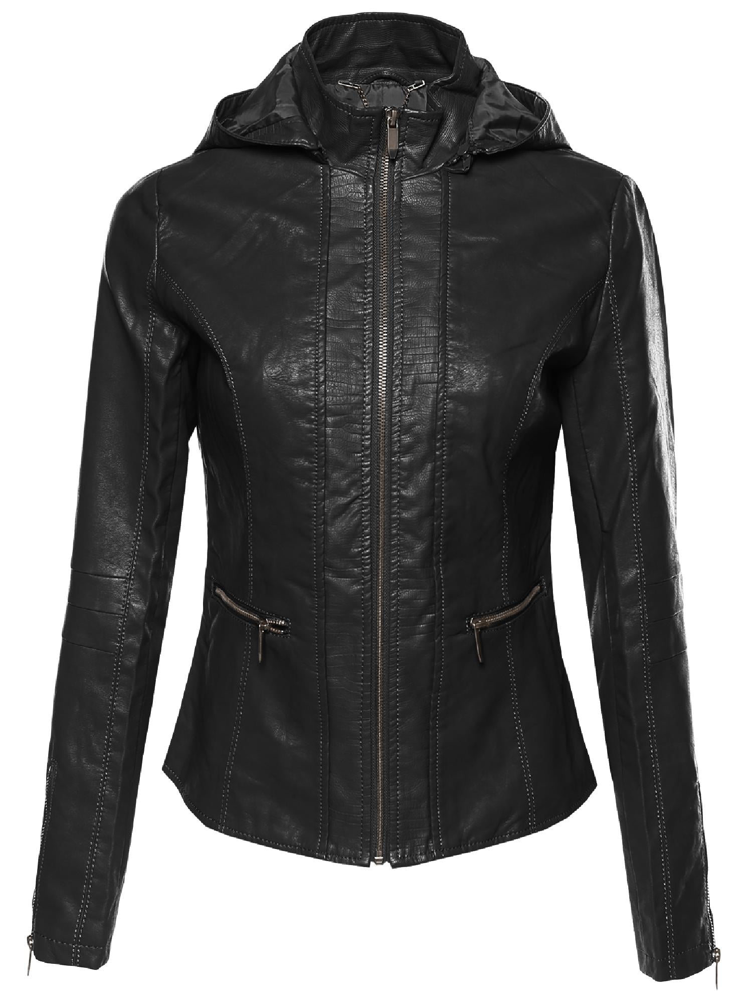FashionOutfit Women's Bike Rider Moto Leather Jacket with Detachable ...