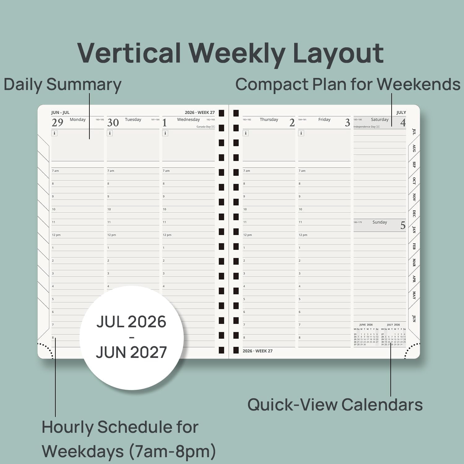 Planner 2026-2027 (Medium - 6.5'' x 8.5'') Academic Weekly Calendar (July 2026 - June 2027) with Hourly Time Slots, Monthly Tabs, 100GSM Thick Papers, Spiral Leather Cover - Night Sky Blue