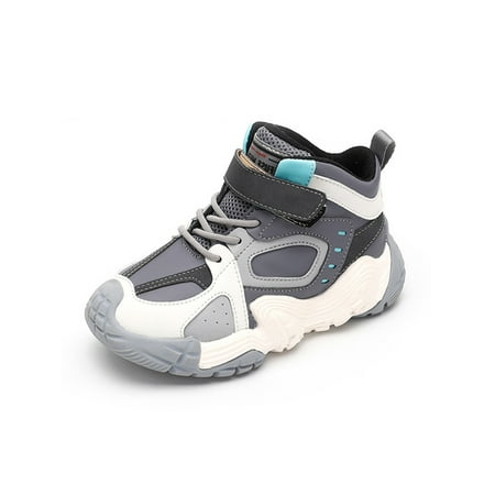

Daeful Big Boys Sneaker Round Toe Sneakers Hook And Loop Running Shoes Non-Slip Comfort Winter Shoe School Gray 8C