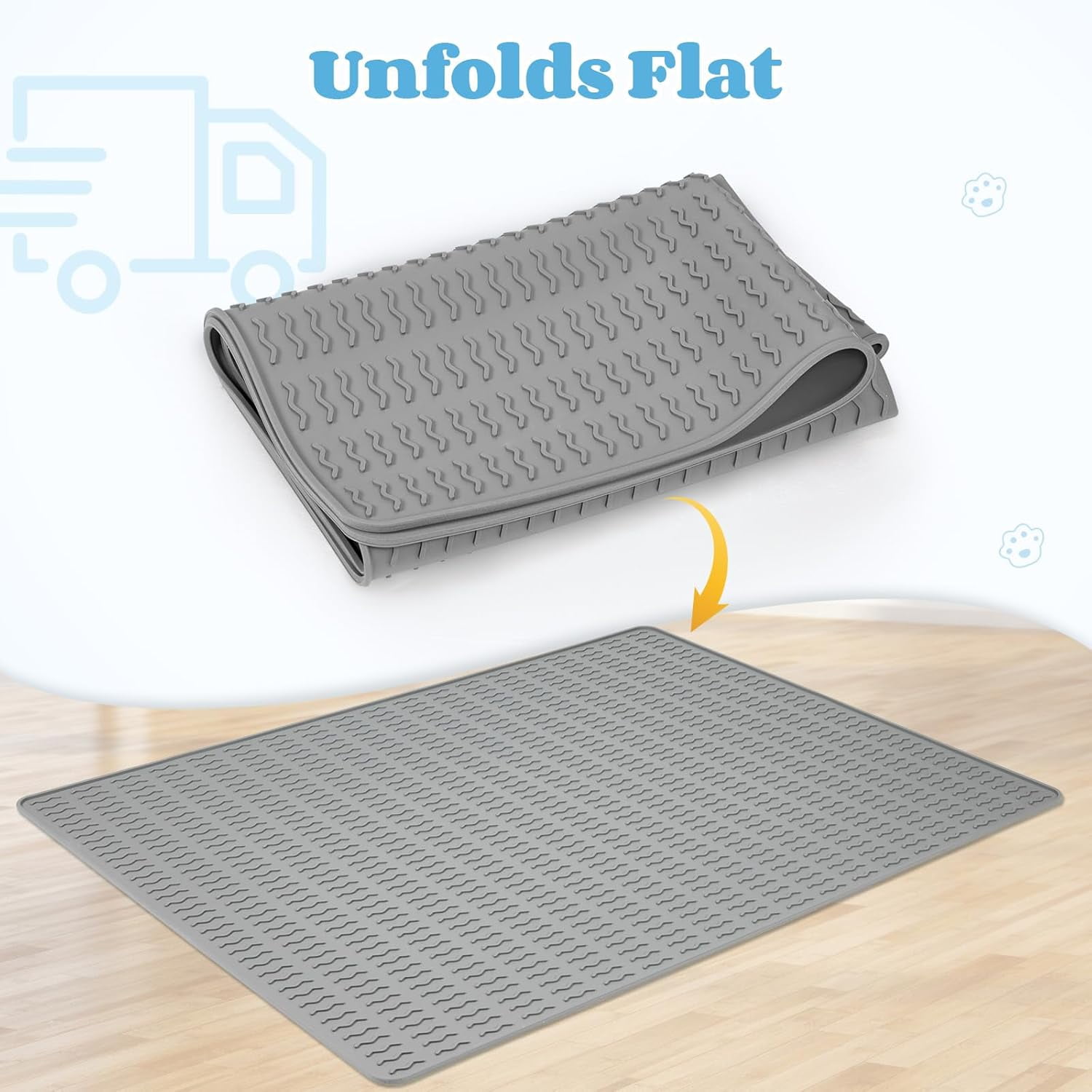 Cat Litter Mat, 47x35in Extra Large Silicone, Waterproof Floor Litter Box Mat Indoor, Jumbo Washable Litter Trapping Mat Easy Clean XXL, Grey