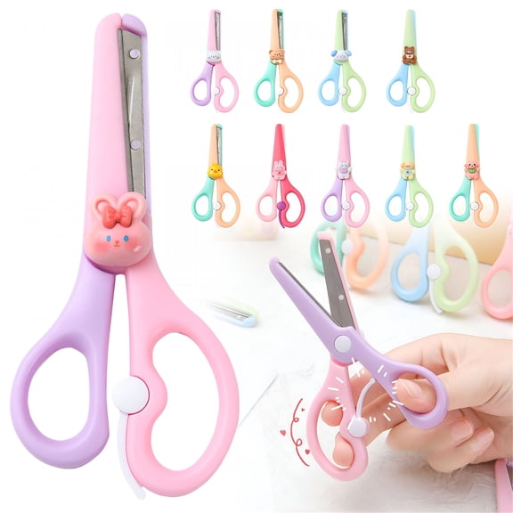 FACEGA Safety Scissors Bunny Left Handed Scissor with Cap Blunt Tip Home Use Crafting Scissor Arts Cutting Paper Scissors