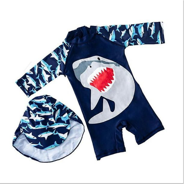 Baby Boys Kids Swimsuit One Piece Toddlers Zipper Bathing Suit Swimwear With Hat Rash Guard