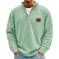thumbnail image 2 of Domuza Pullover Mens Sweater Casual Slim Fit Corduroy Knitted Texture Regular Fit Sweatshirts for Men Green 3XL, 2 of 6
