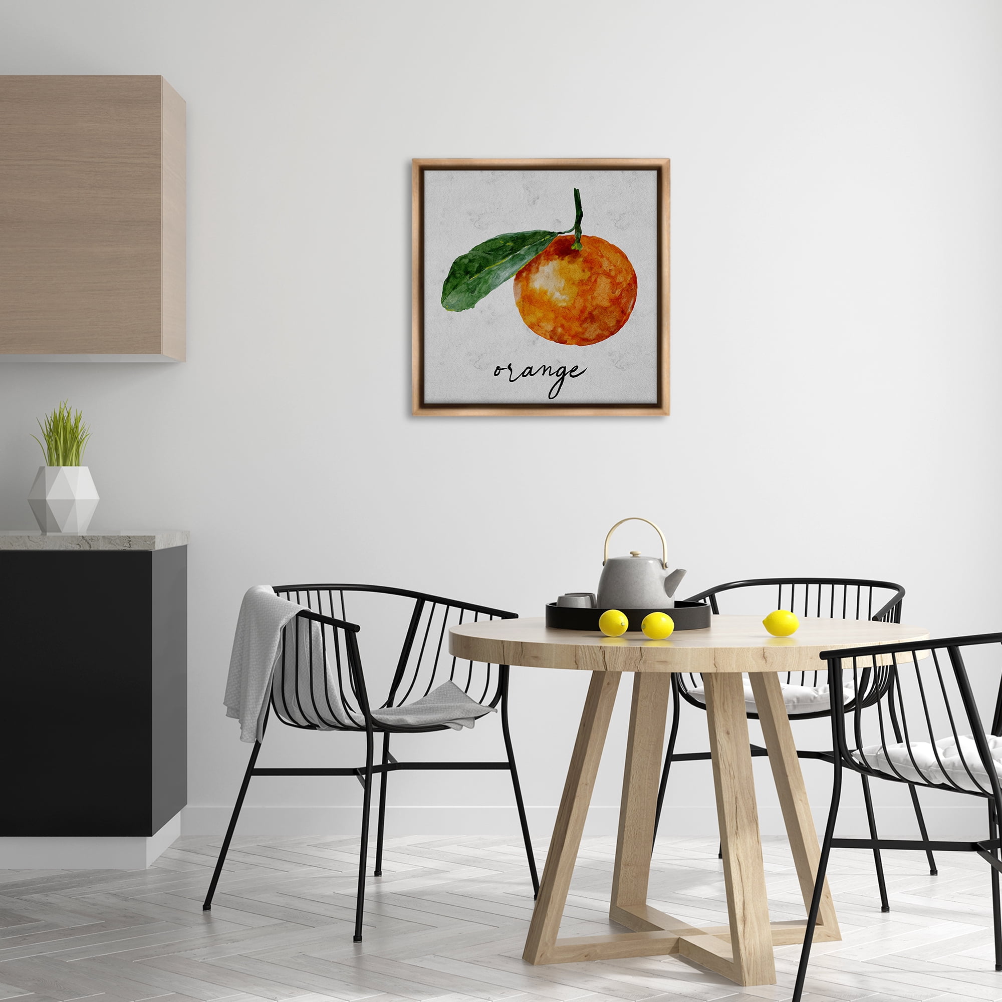Stupell Industries Vintage Orange with Leaf Food & Beverage Painting Brown Floater Framed Canvas Art Print Wall Art, 25 x 25