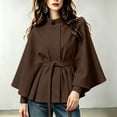 thumbnail image 5 of AKOEE Cape Coat for Women Belted Batwing Sleeve Poncho Jacket Dressy One-Button High Collar Winter Peacoat (L, Brown), 5 of 6