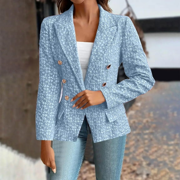 HaoXianJian Print Dressy Blazers for Women Slim Fits Spring Jackets 2025 Long Sleeve Lapel Dressy Tops for Women Business Blouses Button Outfits Office Work Suit Casual Blazer S-2X