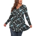 thumbnail image 4 of PINKSIR Plus Size Henley Shirts for Women V Neck Button Long Sleeve Flowy Tunic Tops Curved Hem Fall Black Periwinkle 3X, 4 of 9