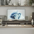 thumbnail image 2 of Dual Monitor Stand Riser, 39.4 Inch Height Adjustable Monitor Riser for Desk, Wood & Steel Monitor Stands for 2 Monitors, Laptop,Printer,TV, Black, 2 of 8