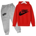 thumbnail image 3 of Conjunto de 2 piezas de sudadera con capucha y pantalón con estampado de marca de diseñador para niños y niñas, ropa deportiva informal de moda para primavera y otoño, 3 of 5
