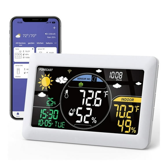 Weather Station, Multifunctional LCD Color Display Weather Forecasting Kit Temperature Humidity Time Date Display for Home Hotel