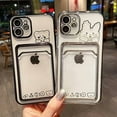thumbnail image 3 of Compatible with iPhone Case,Cute Kawaii Bunny Bear Clear Credit Card Slot Holder Wallet Electro Plated Bumper Protection Soft Shockproof Cover Phone Case (Black,iPhone 11), 3 of 5