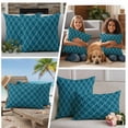 thumbnail image 4 of 2 Pack Outdoor Waterproof Throw Pillows, Teal Stripes Abstract Geometric Decorative Square Pillow Case Patio Pillows for Chair Couch Sofa 16x16in, 4 of 9