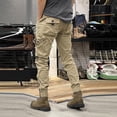 thumbnail image 5 of WTOBBY Men's Solid Color Outdoor Overalls, Casual Fashion Tactical Cuff Trousers with Multiple Pockets for Hiking and Work, Functional,Khaki L, 5 of 5