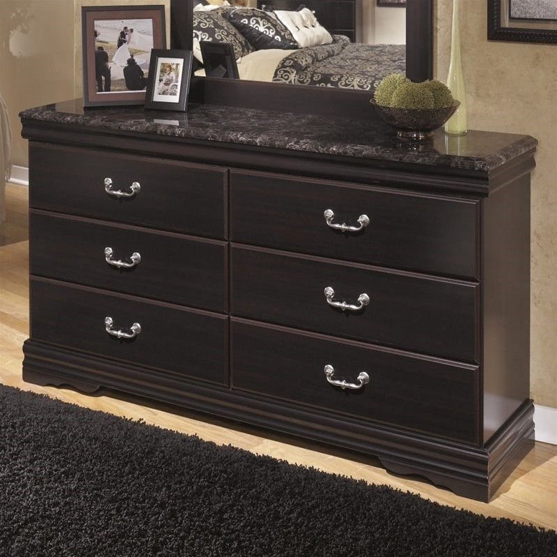 Ashley Esmarelda 6 Drawer Wood Double Dresser in Merlot - Walmart.com