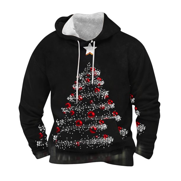 Sudadera con capucha para hombre, informal, con cordón, estampado navideño, deportiva, blusa de poliéster