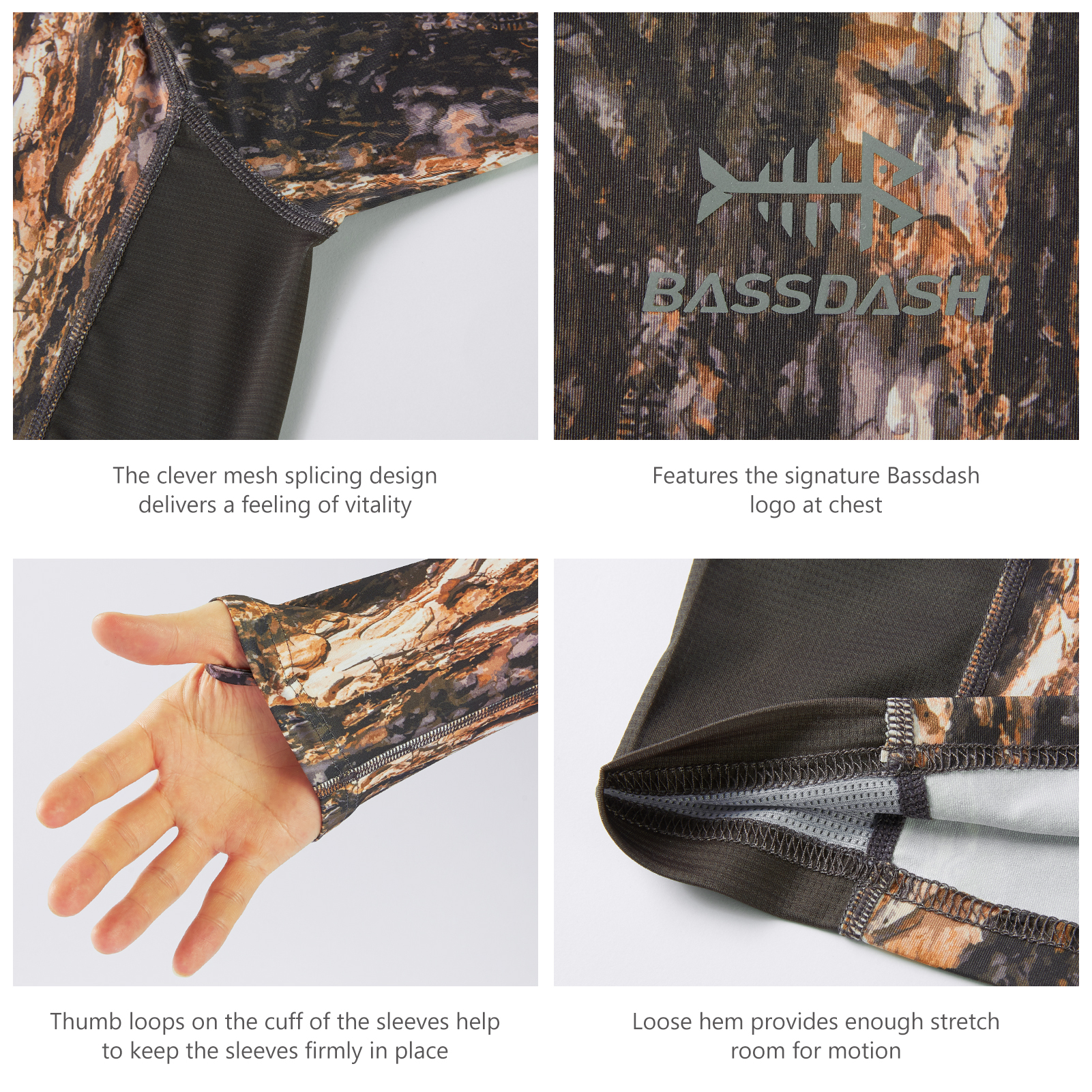Bassdash FS13M Men's Hunting Camo Performance Long Sleeve Shirt Fishing UPF50+