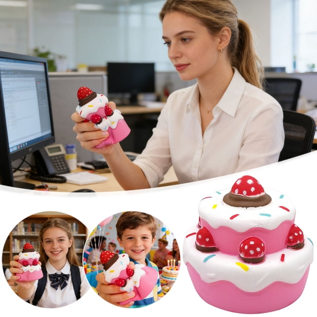 Squishy Stress Balls Fidget Toys, Slow Rising Sensory Soft Squeeze Decompression Desk Toys for Adults Anxiety Relief, Scented Slow Rising Strawberry Cake Squish Kawaii Squish Toys for and Adults