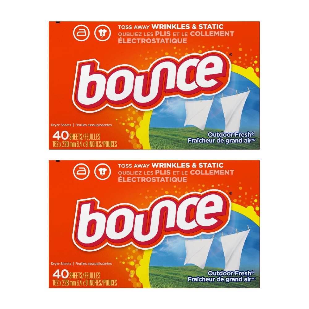 Bounce Outdoor Fresh Dryer Sheets Fabric Softener Less Wrinkles Static 40 Sheets, 2-Pack