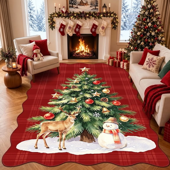 Bleum Cade Christmas Area Rug 5'x7',Washable Vintage Snowman & Tree Rug for Christmas Decor,Ultra Soft Non-Slip Low Pile Holiday Carpet for Living Room, Bedroom, Dining Room