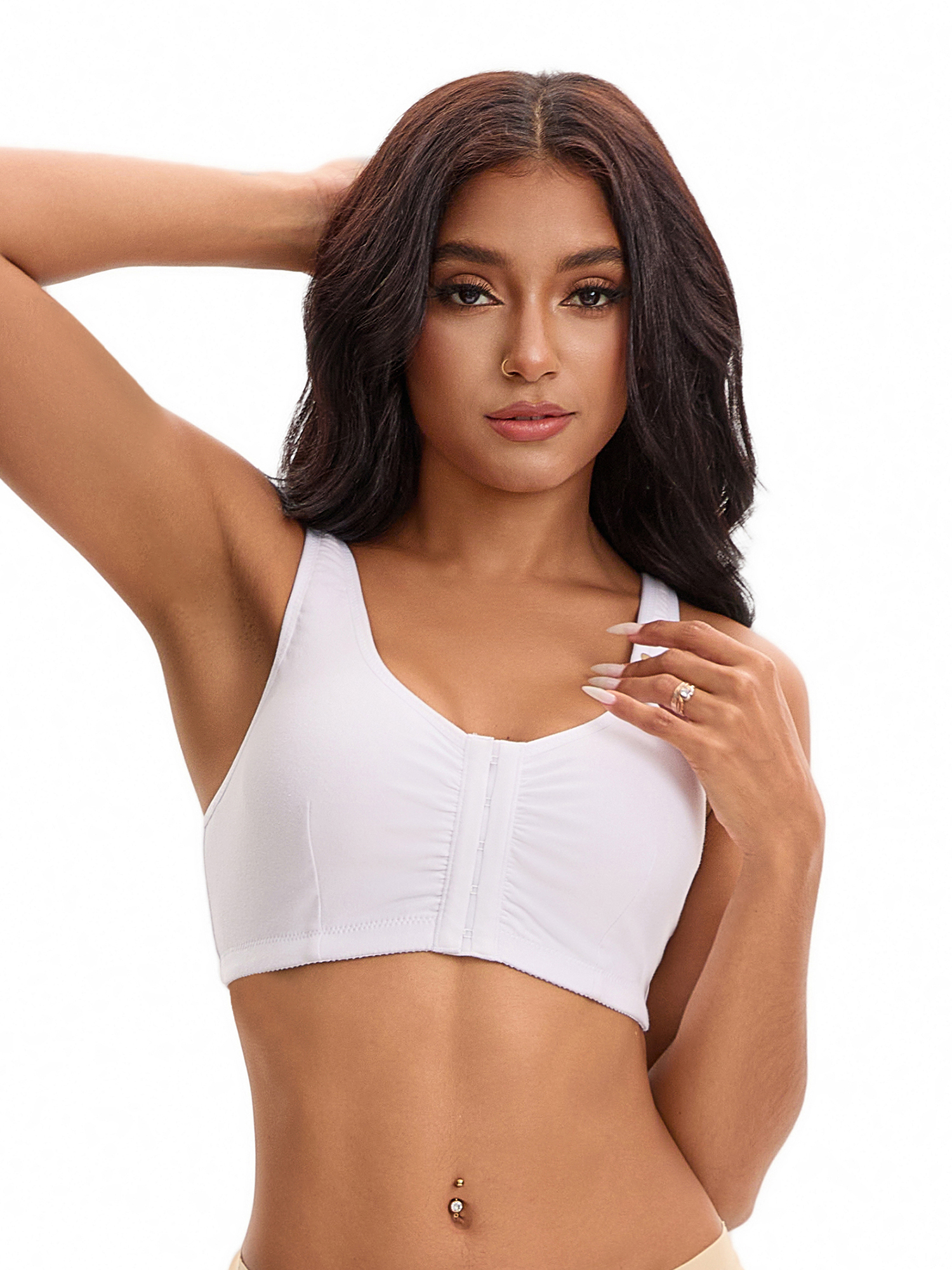 Unique Bargains Women's Front Closure Adjustable Strap Wirefree Workout Bras 3XL White
