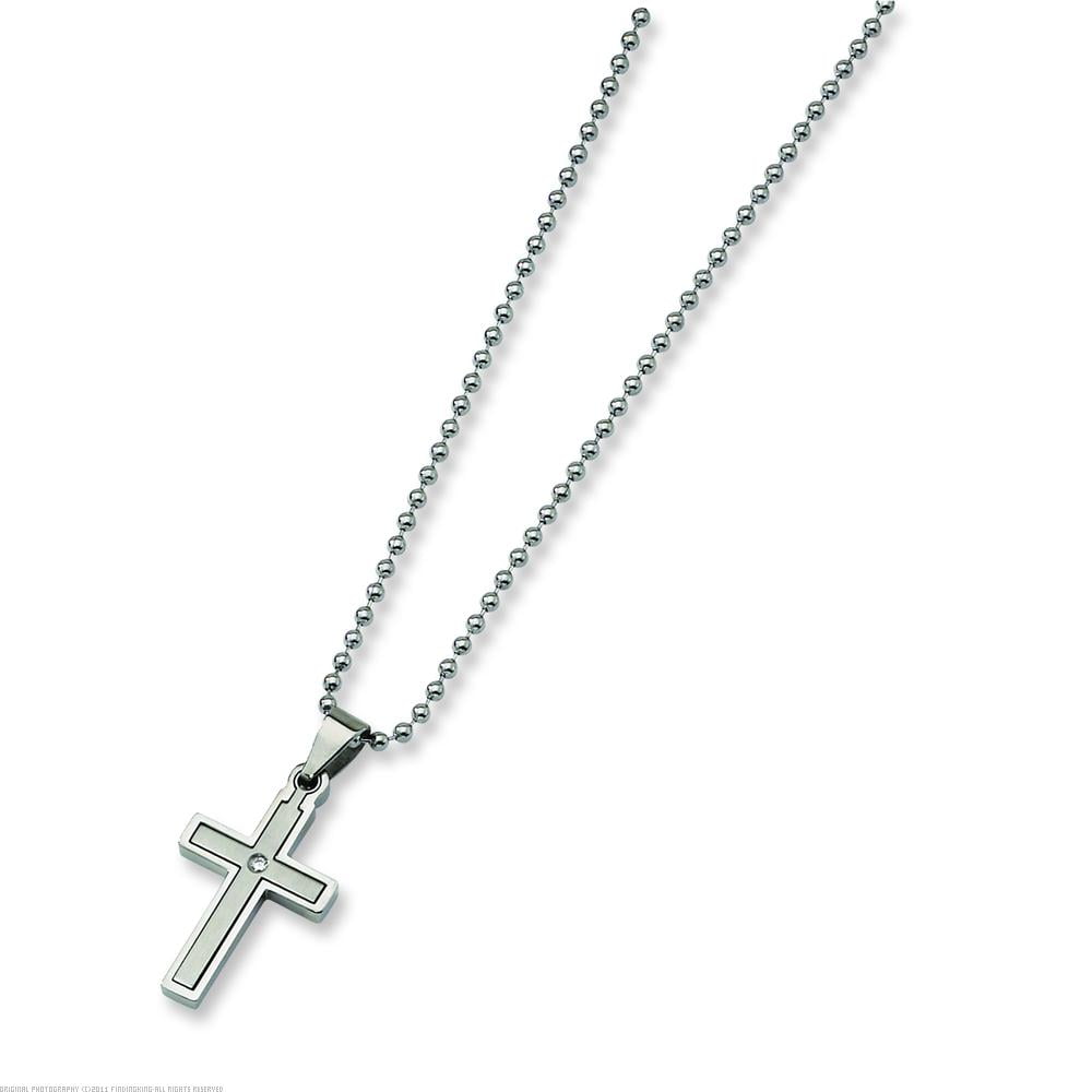 Stainless Steel Diamond Cross Mens Necklace 22" New - Walmart.com