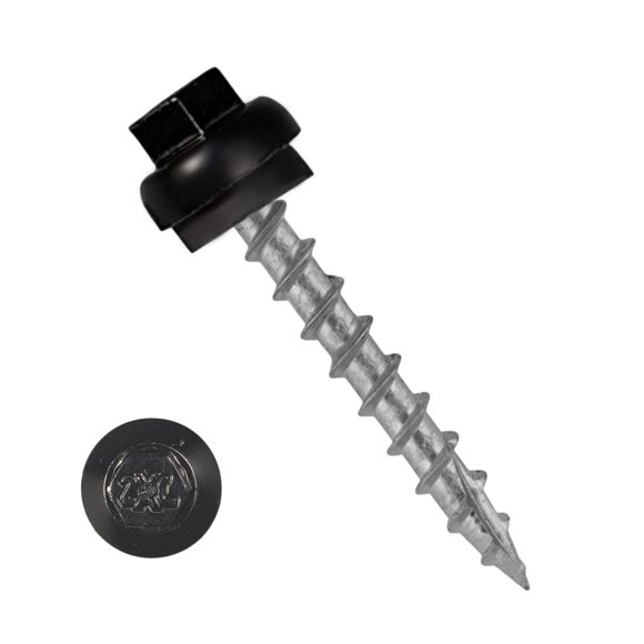 #12 Long Life Metal Roofing Screws (250 Count) -1.5" Long Shaft-Metal to Wood- OSB Replacement Screws -Domed Cap Screw Head EPDM Washer- Free 5/16” Hex Bit Driver! (250, Black)