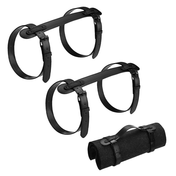 Uxcell 2-Pack Outdoor Picnic Blanket Carry Strap, 22.8" PU Leather Handle Belt Carrier [Black]