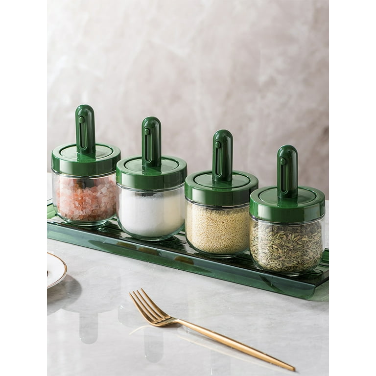 LAIPART spice jar with spoon，Spoon Lid Integrated Retractable Seasoning  Jar，glass spice jars，Small Spoons for Spice Jars Moisture-Proof Seasoning