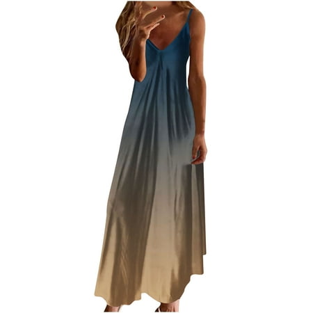 

Juebong Women s Maxi Dresses Summer Casual V-Neck Sleeveless Vacation Beach Long Dress