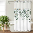thumbnail image 3 of Spring Floral No Hook Shower Curtain Waterproof, Bathroom Curtains with Snap in Liners and See Through Top Window, Eucalyptus Leaves Watercolor Pastoral Hotel Style Bathtub Curtains Shower 36"Wx72"L, 3 of 8