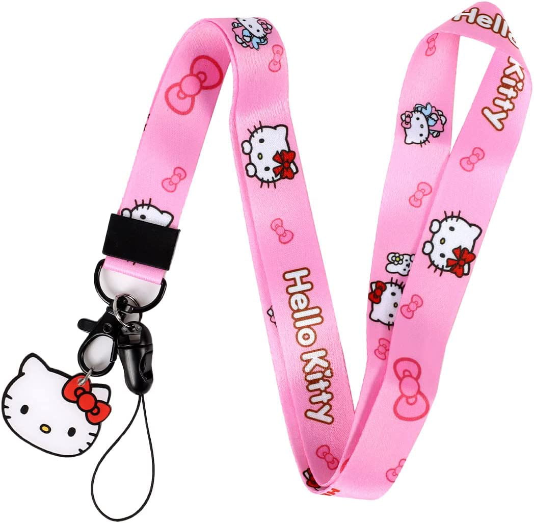  TJIUSI Anime Lanyard Pink Lanyard for Keys with ID Badge Holder  Neck Lanyard and cat Brooch Pins Anime Card Holder and 4PCS Anime icon  Button Pins for Women Men Teens Gifts 