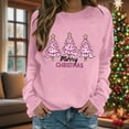 thumbnail image 4 of QIUOMBBP Christmas Sweatshirts for Women Xmas Tree Print Long Sleeve Shirts Casual Round Neck Pullover Tops, Pink, XL, 4 of 7