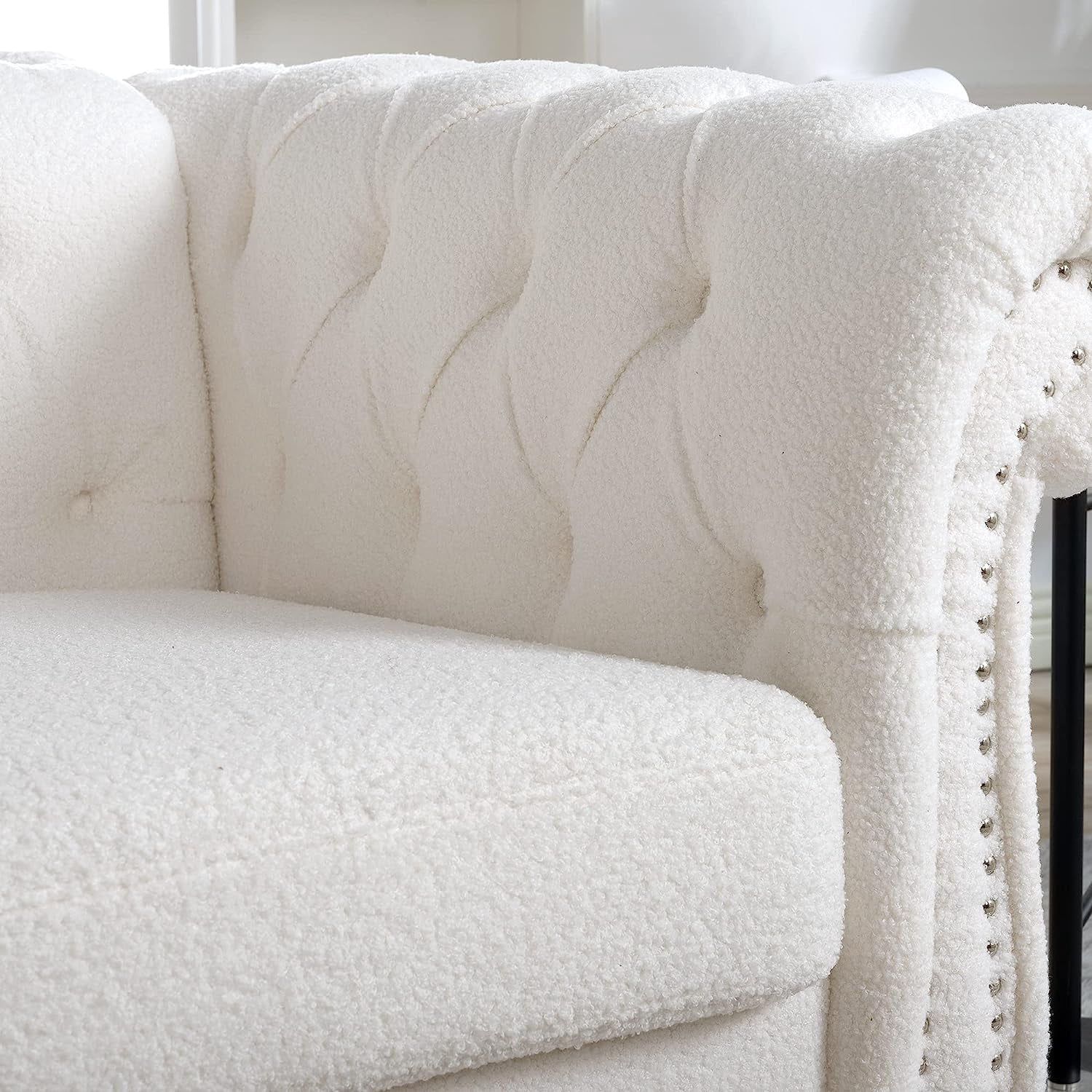 Miniyam 39" Chesterfield Fabric Single Sofa,Upholstered Sofa with Tufted Back,Roll Arm Classic Chesterfield Settee Couches for Living Room,Office