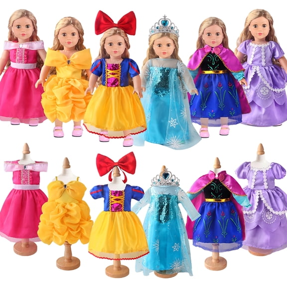 ZITA ELEMENT 6 Sets Princess Dress for 18 inch Dolls, Ball Gown Outfit with Crown and Bow Hairband