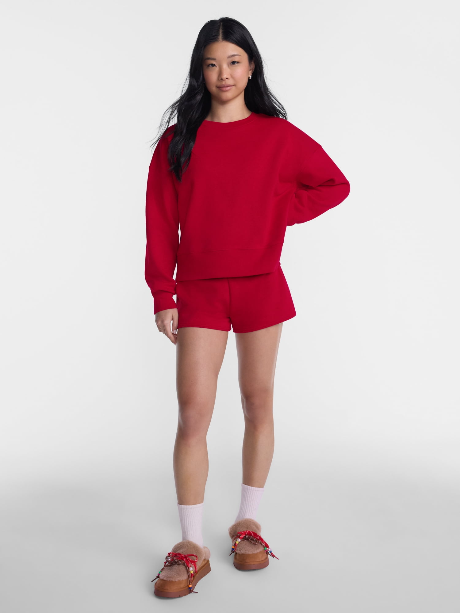 No Boundaries Boxy Fleece Sweatshirt, Midweight, Women's XXS-XXL
