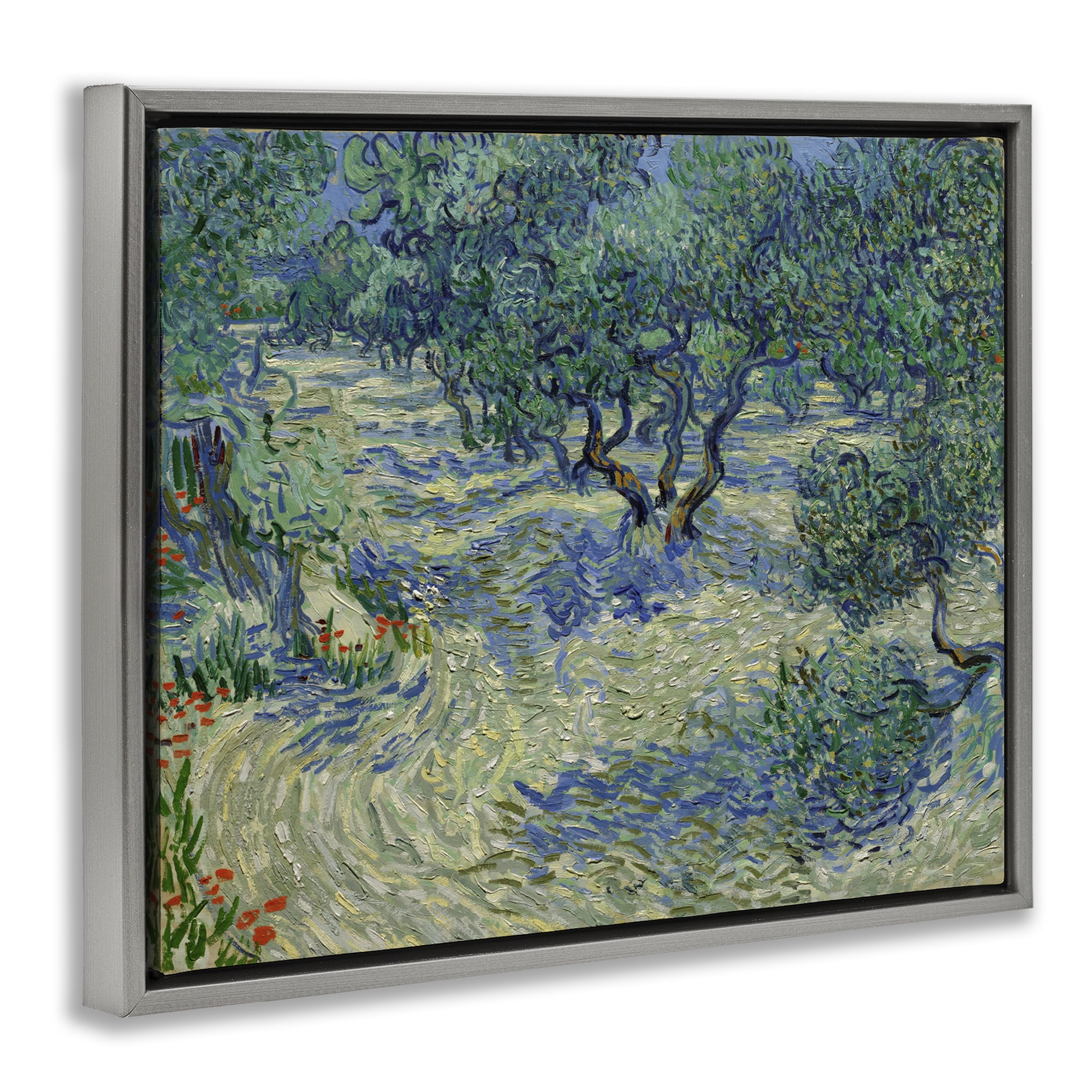 Stupell Industries Classic Van Gogh Olive Orchard Landscape & Nature Painting Gray Floater Framed Canvas Art Print Wall Art, 21 x 17