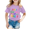 thumbnail image 1 of NINGMENG Hauts et T-Shirts pour Filles, Été, Rentrée Scolaire, Imprimé Lettre, Col Rond, Manches Courtes, T-Shirts Décontractés Amples, Usage Quotidien, Violet, 6-7 Ans, 1 of 4