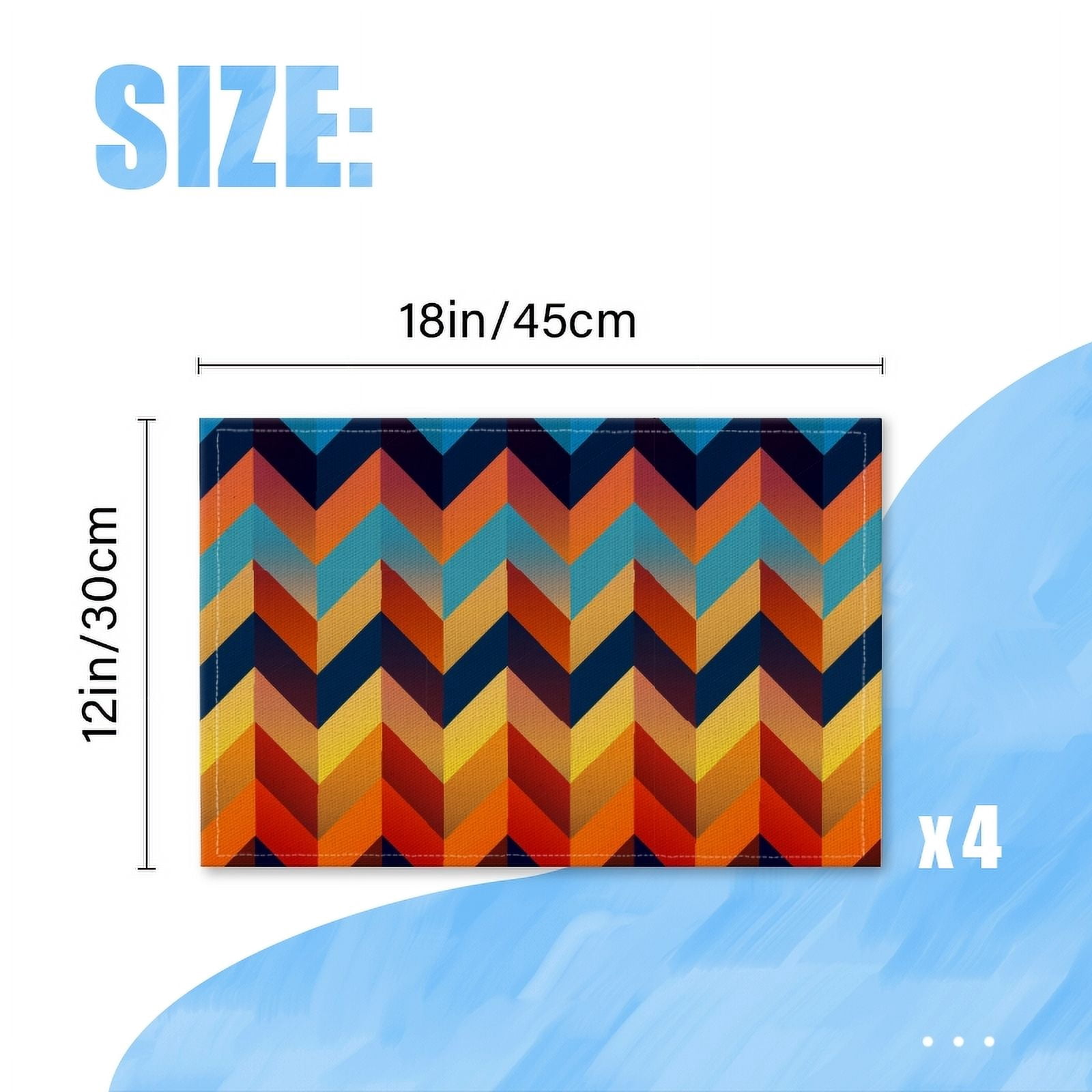 BaHomeck placemats Set of 4 Colorful Pattern Retro Color Palette With Orange And Blue Tones Cotton Linen rectangle Placemats for Kitchen Dining Table Indoor,Outdoor,18*12inch