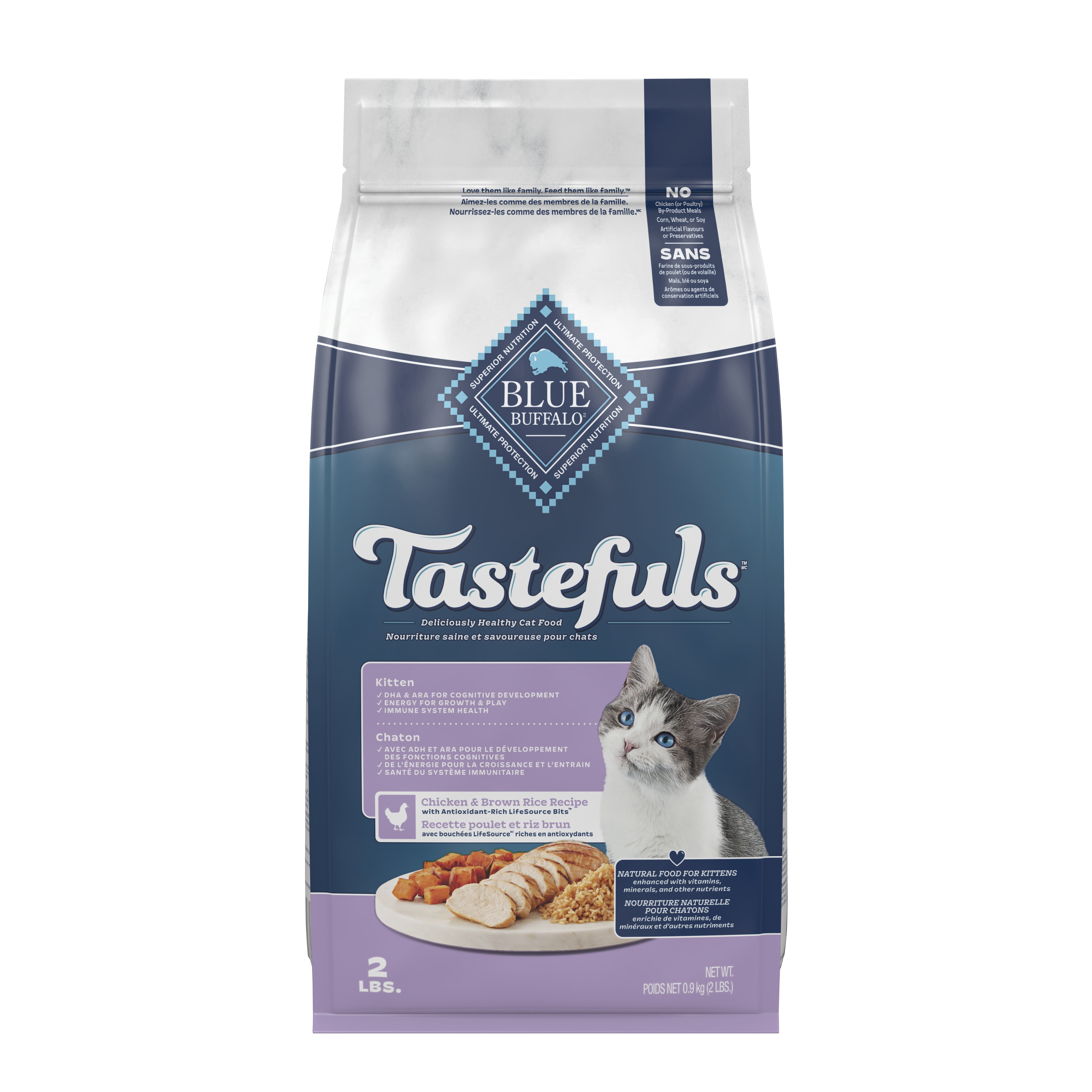 Nourriture sèche naturelle pour chatons Blue Buffalo Tastefuls, recette au poulet et riz brun 0,9kg